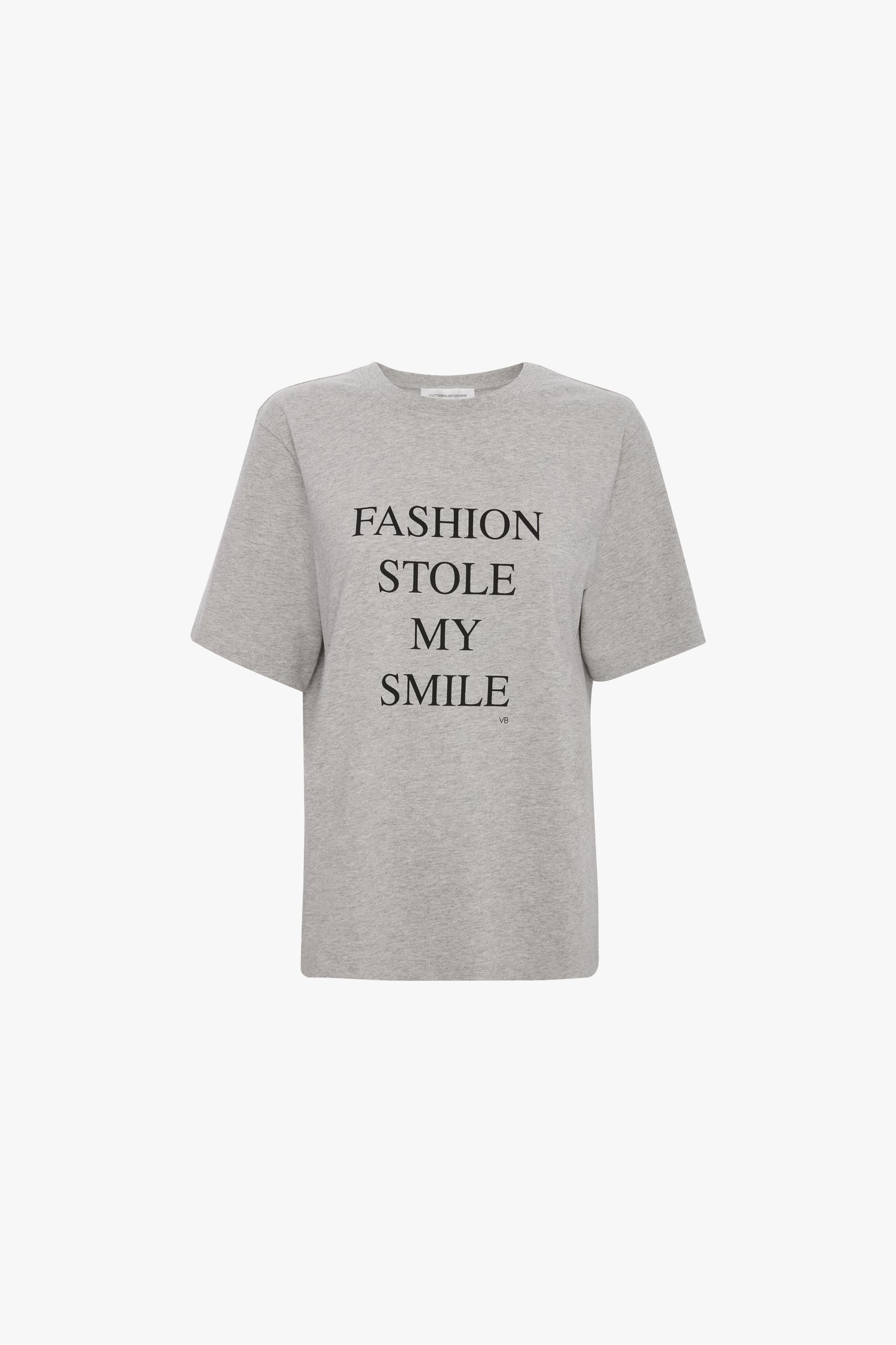 Fashion Stole My Smile' Slogan T-Shirt In Grey Marl
