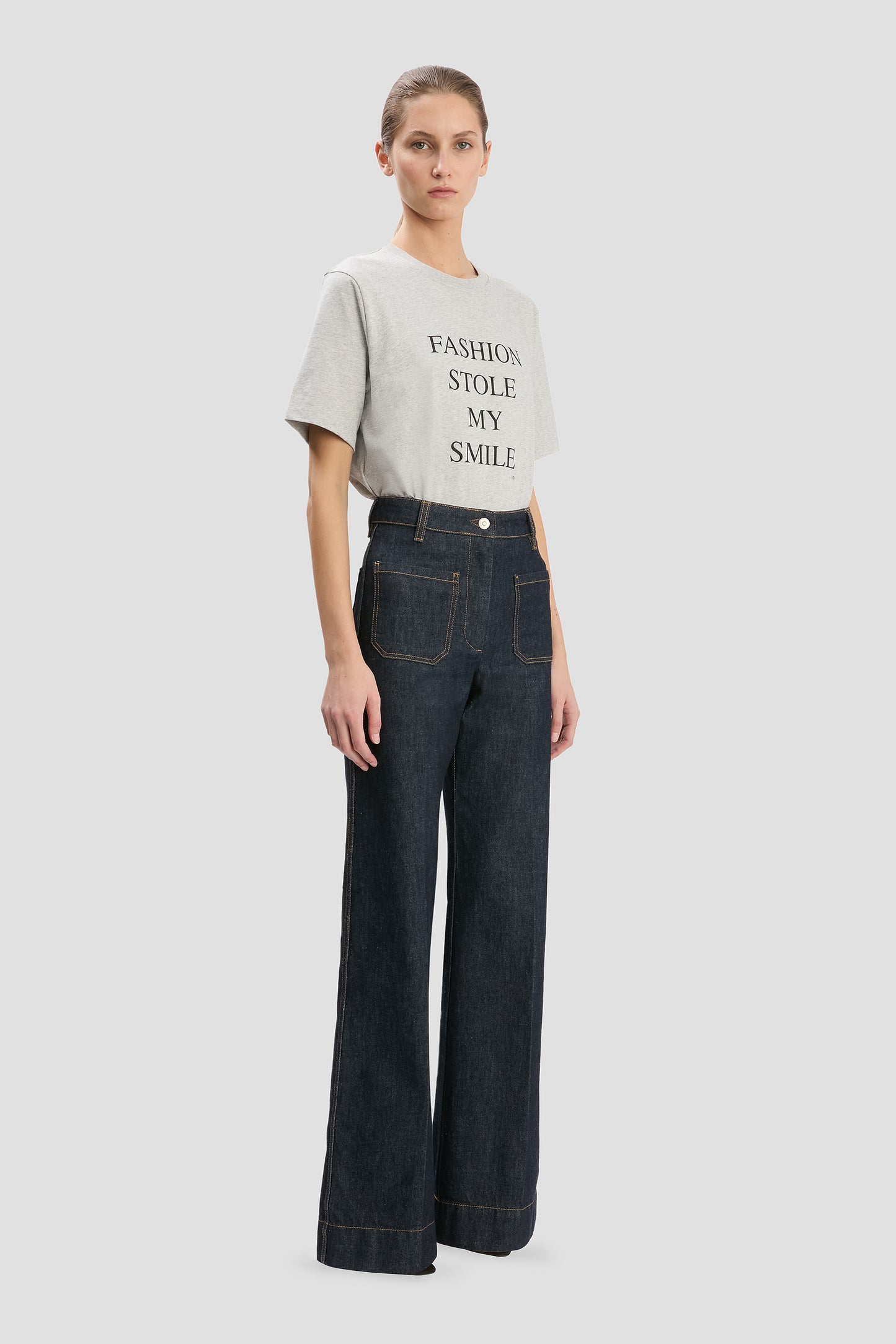 Fashion Stole My Smile' Slogan T-Shirt In Grey Marl
