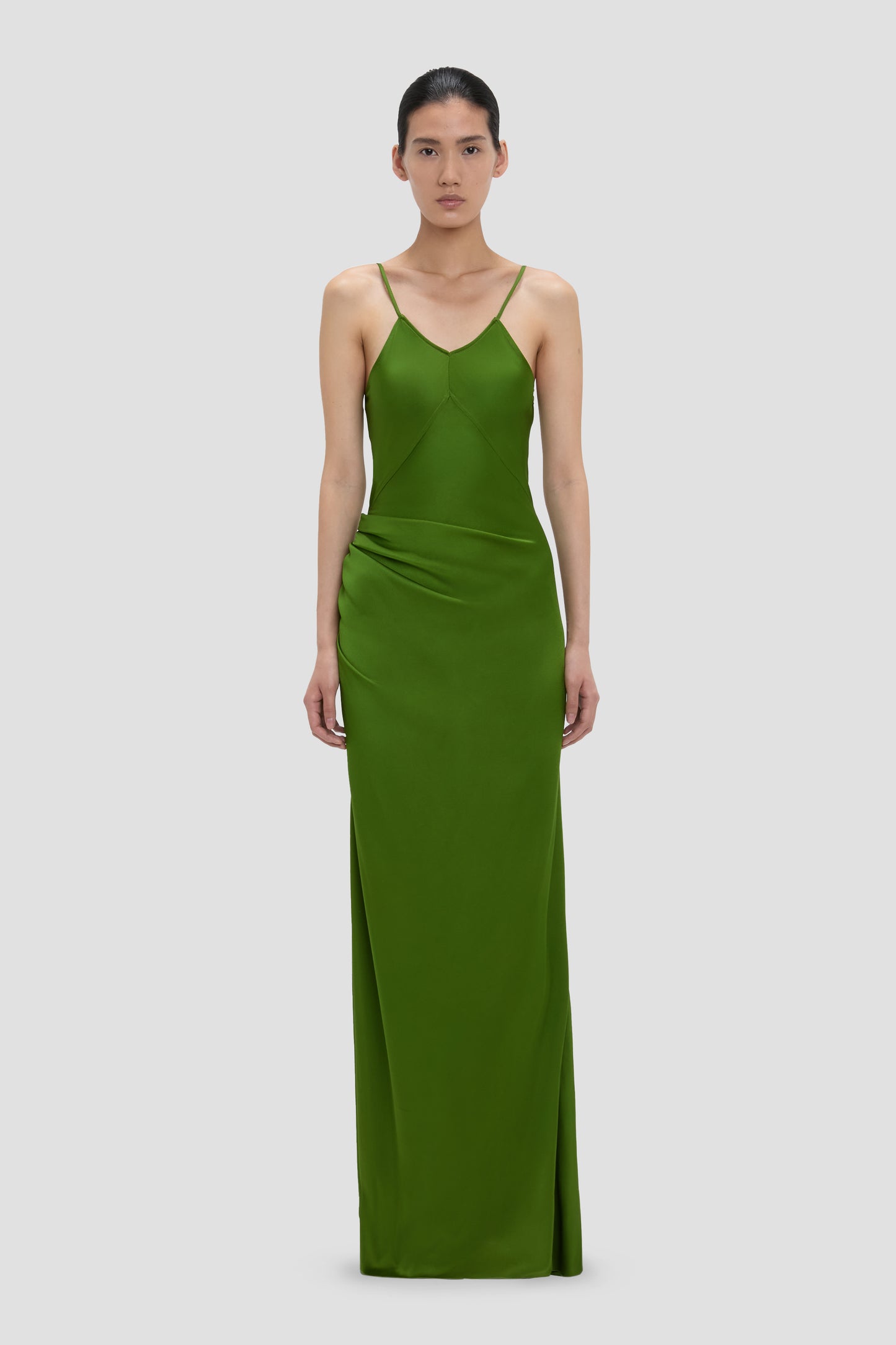 Draped Cami Floor-Length Dress In Algae