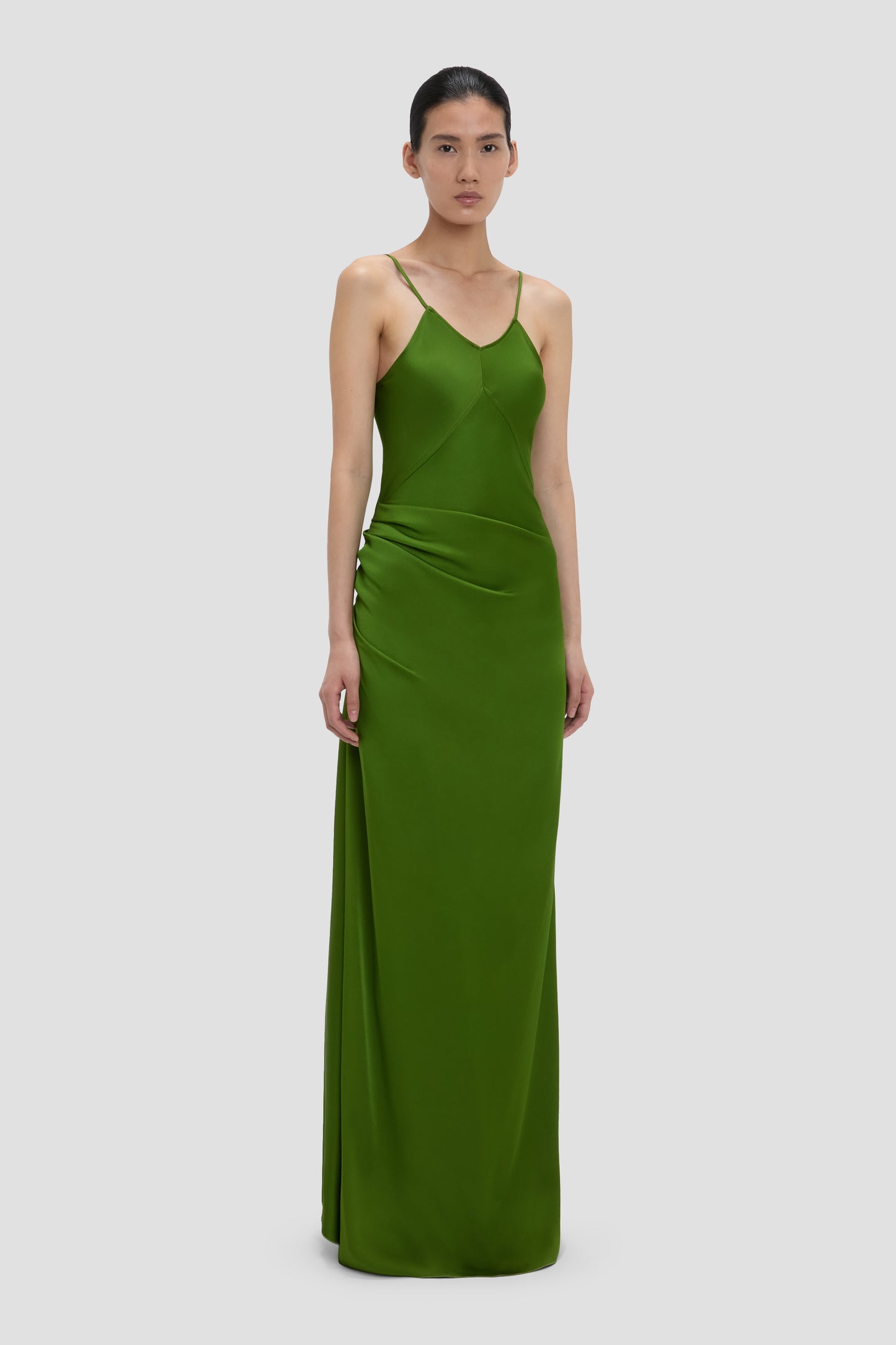 Draped Cami Floor-Length Dress In Algae