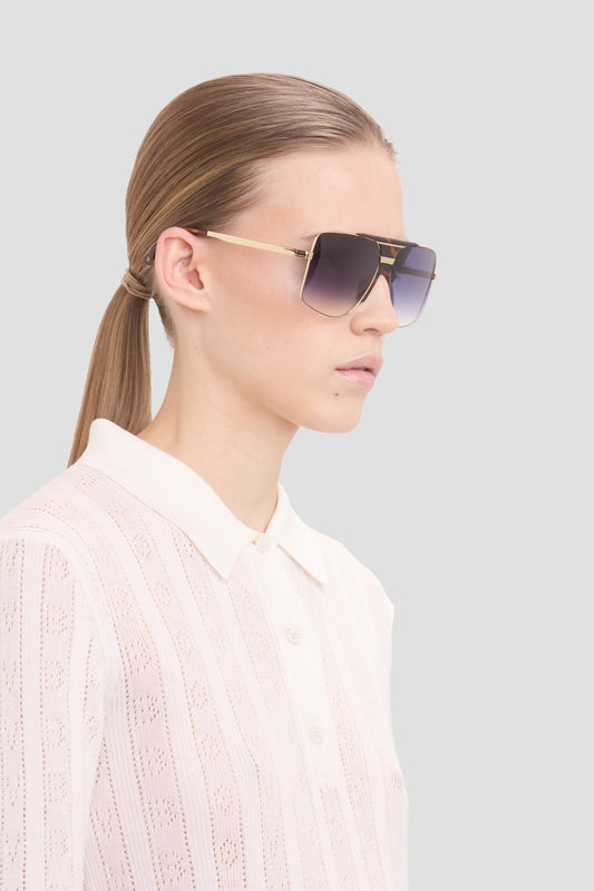 Oversized Metal And Acetate Frame In Gold Havana