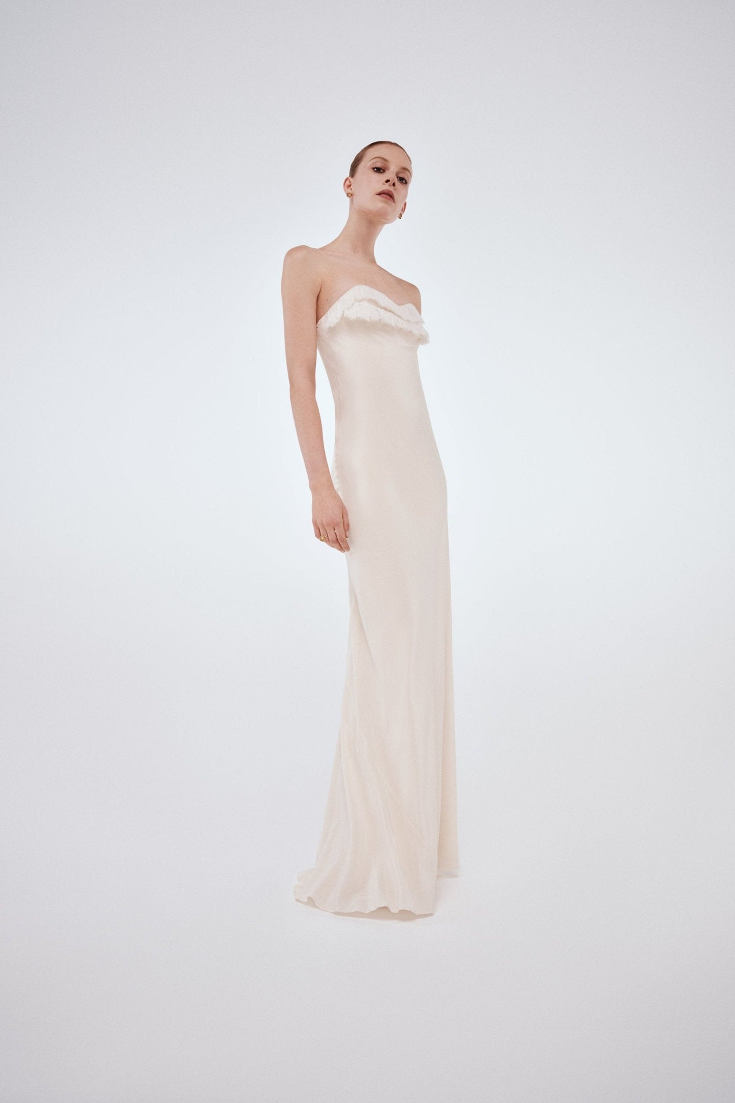 Exclusive Floor-Length Corset Detail Gown In Ivory