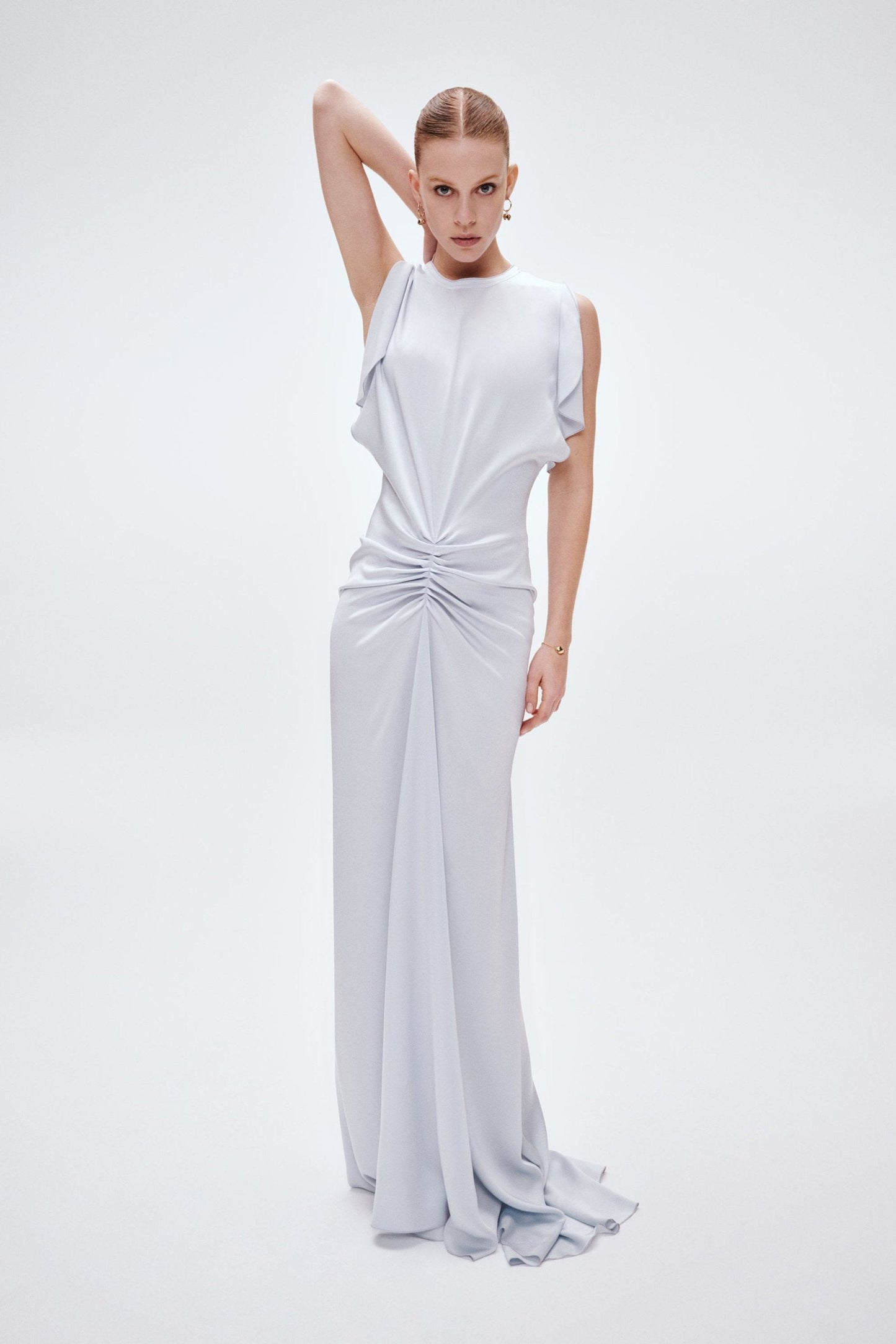 Exclusive Floor-Length Gathered Dress In Ice