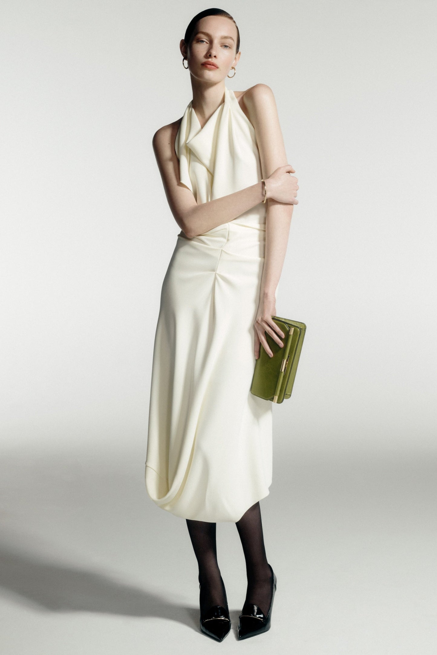Backless Scarf Detail Midi Dress In Vanilla