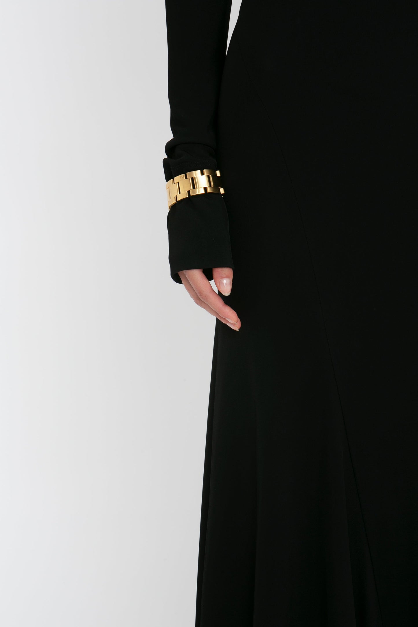 Tie Detail Floor-Length Dress in Black
