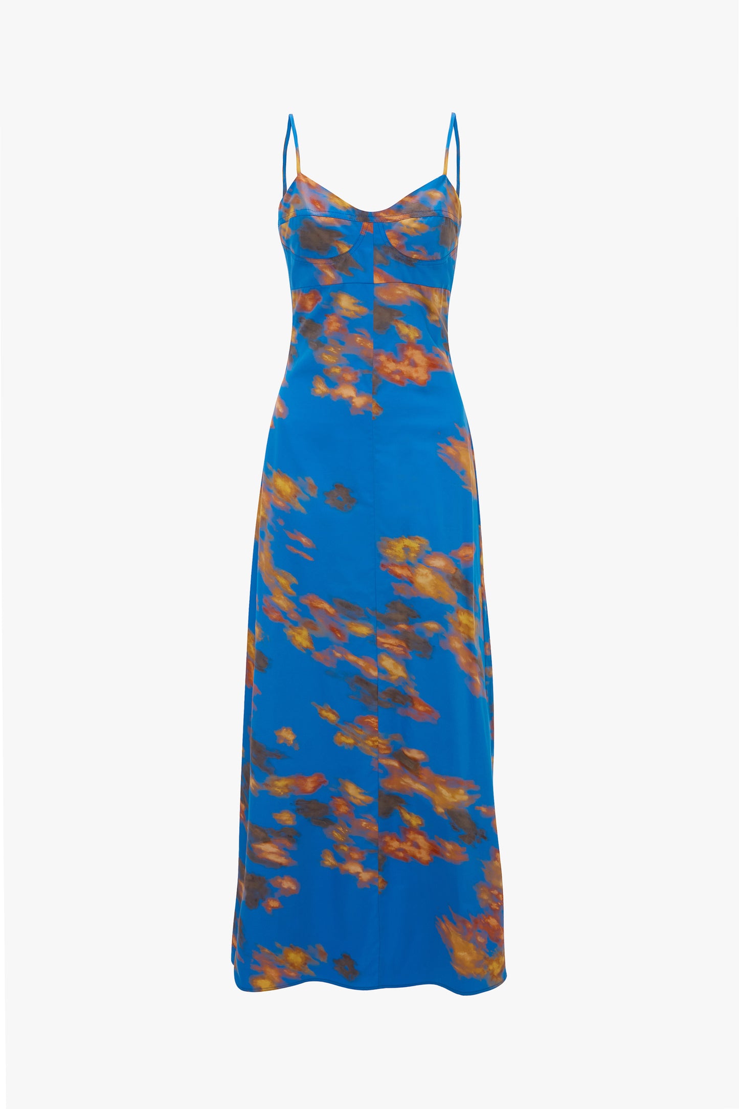 Cami Fit And Flare Midi Dress In Blue Abstract Floral Print