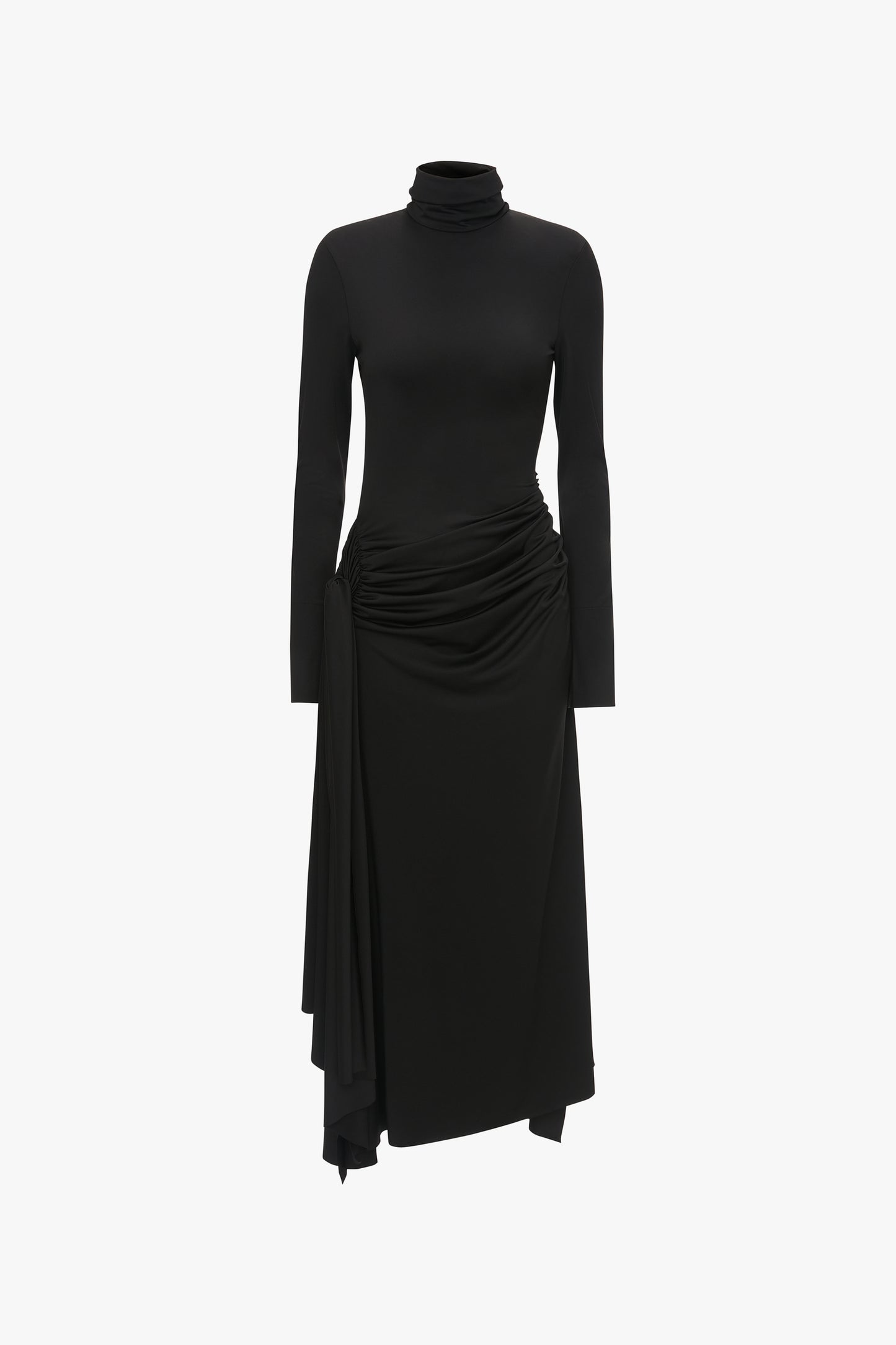 High Neck Asymmetric Draped Dress In Black