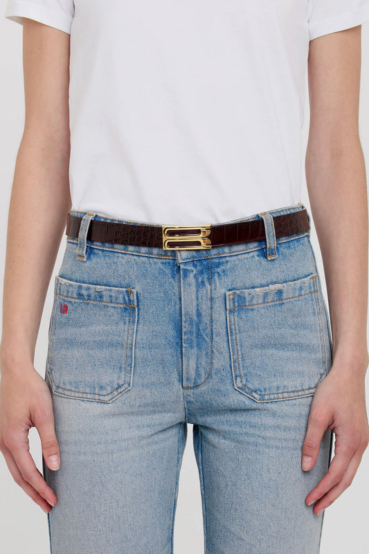 Dorian Belt In Burgundy Croc Embossed Calf Leather