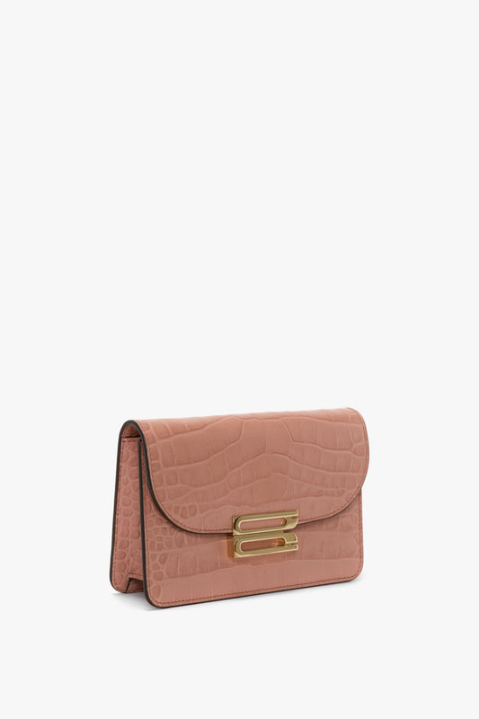 Nano Dorian Wristlet In Blush Pink Croc Embossed Leather