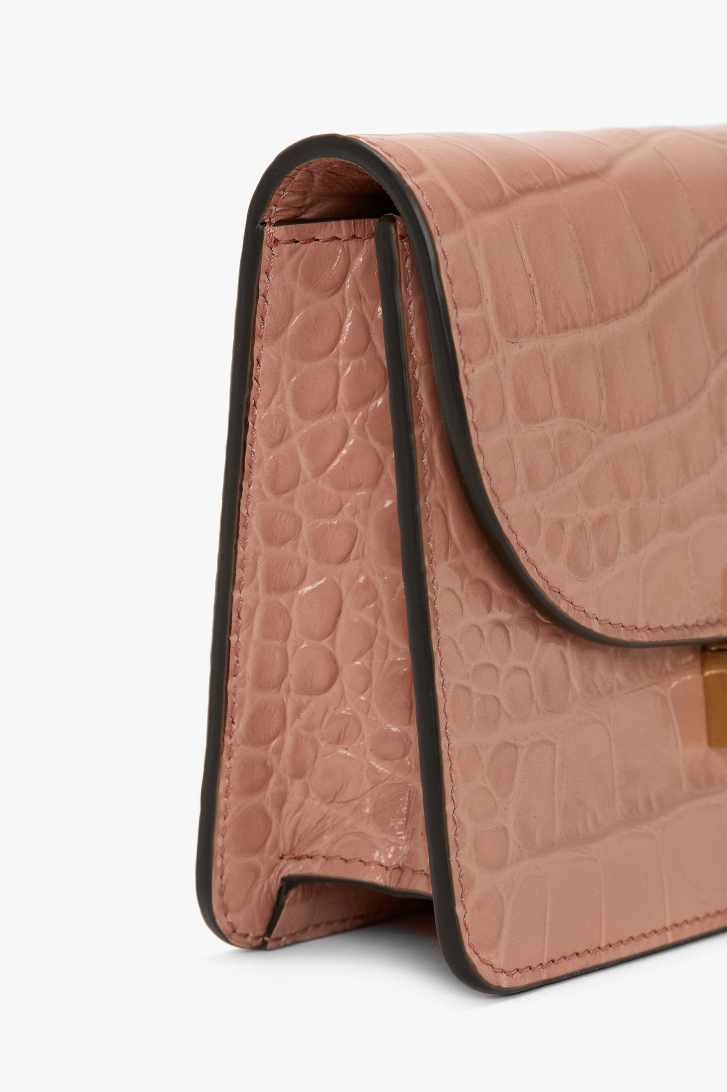 Nano Dorian Wristlet In Blush Pink Croc Embossed Leather