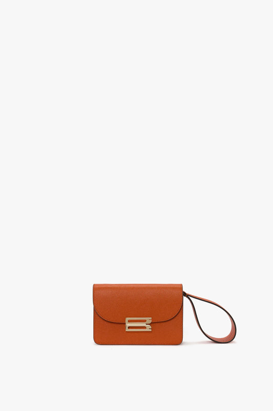 Nano Dorian Wristlet In Burnt Orange Grained Leather