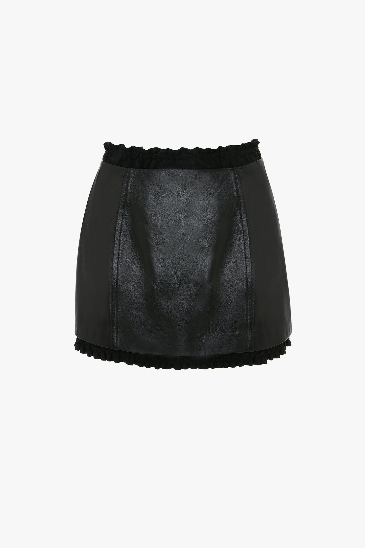 Ruched Leather Mini Skirt In Black