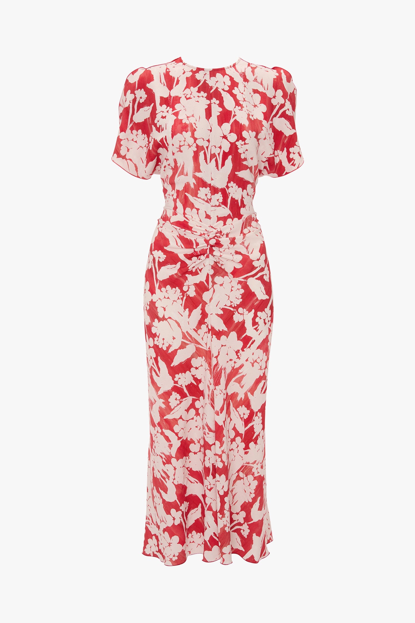 Gathered Waist Midi Dress In Chilli-Blush