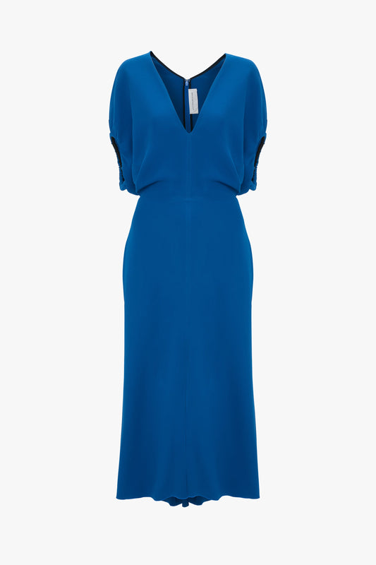 Blouson Detail Midi Dress In Sapphire Blue – Victoria