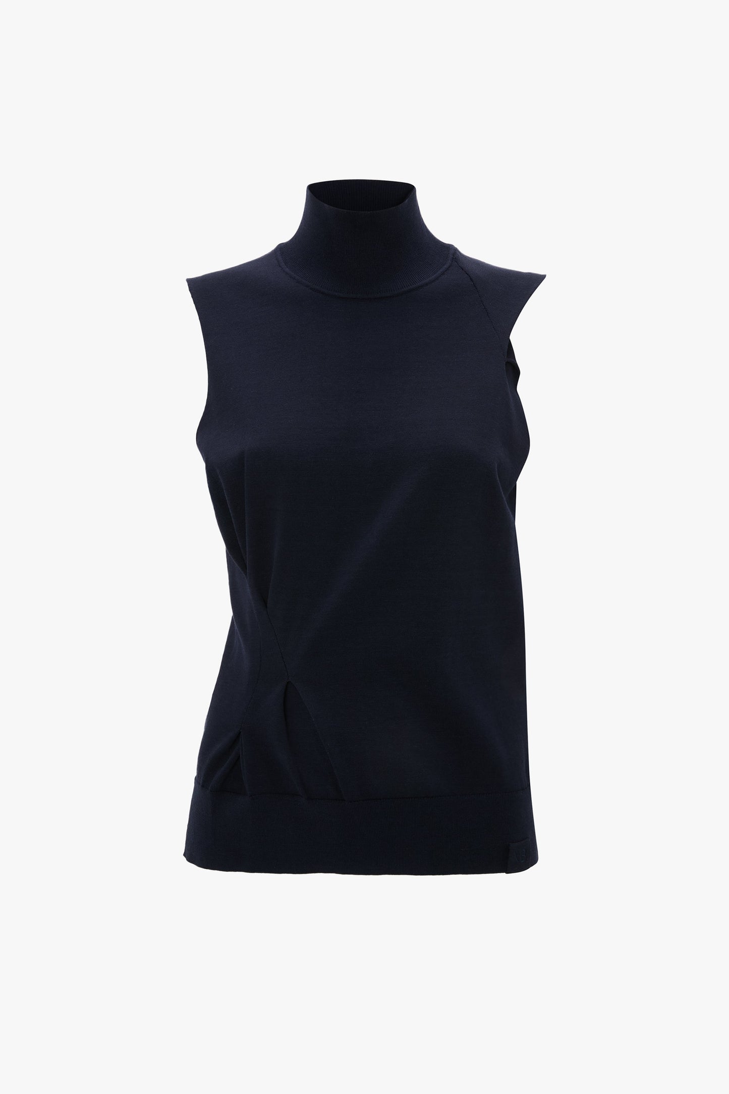 Draped Pleat Detail Sleeveless Top In Navy