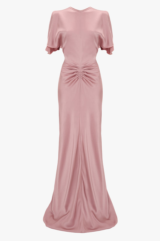 Gathered Waist Closed Back Floor-Length Dress In Peony