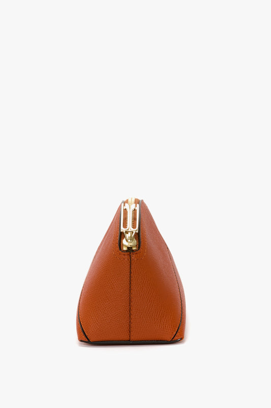 Victoria Mini Wash Bag In Burnt Orange Grained Leather