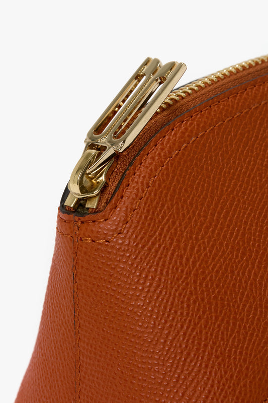 Victoria Mini Wash Bag In Burnt Orange Grained Leather