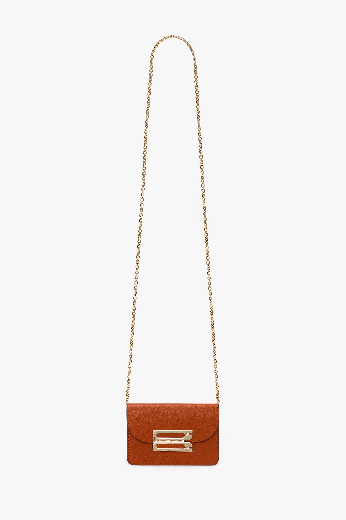 Micro Dorian Bag With Chain Strap In Burnt Orange Grained Leather