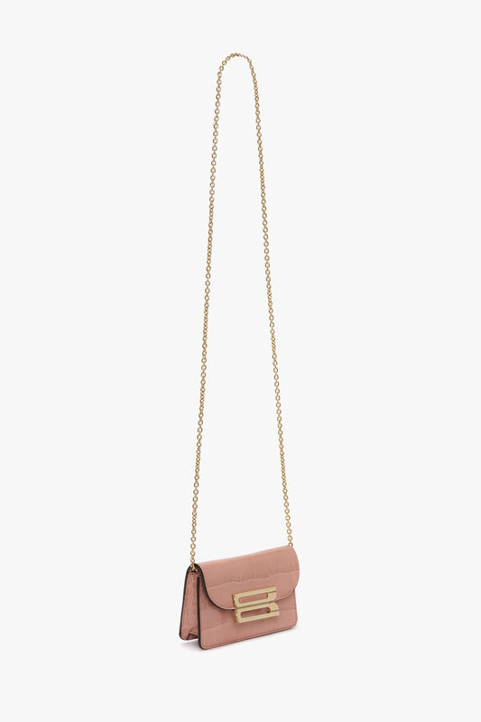 Micro Dorian Bag With Chain Strap In Blush Pink Croc Embossed Leather