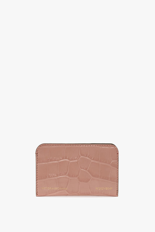 Envelope Card Holder In Blush Pink Croc Embossed Leather