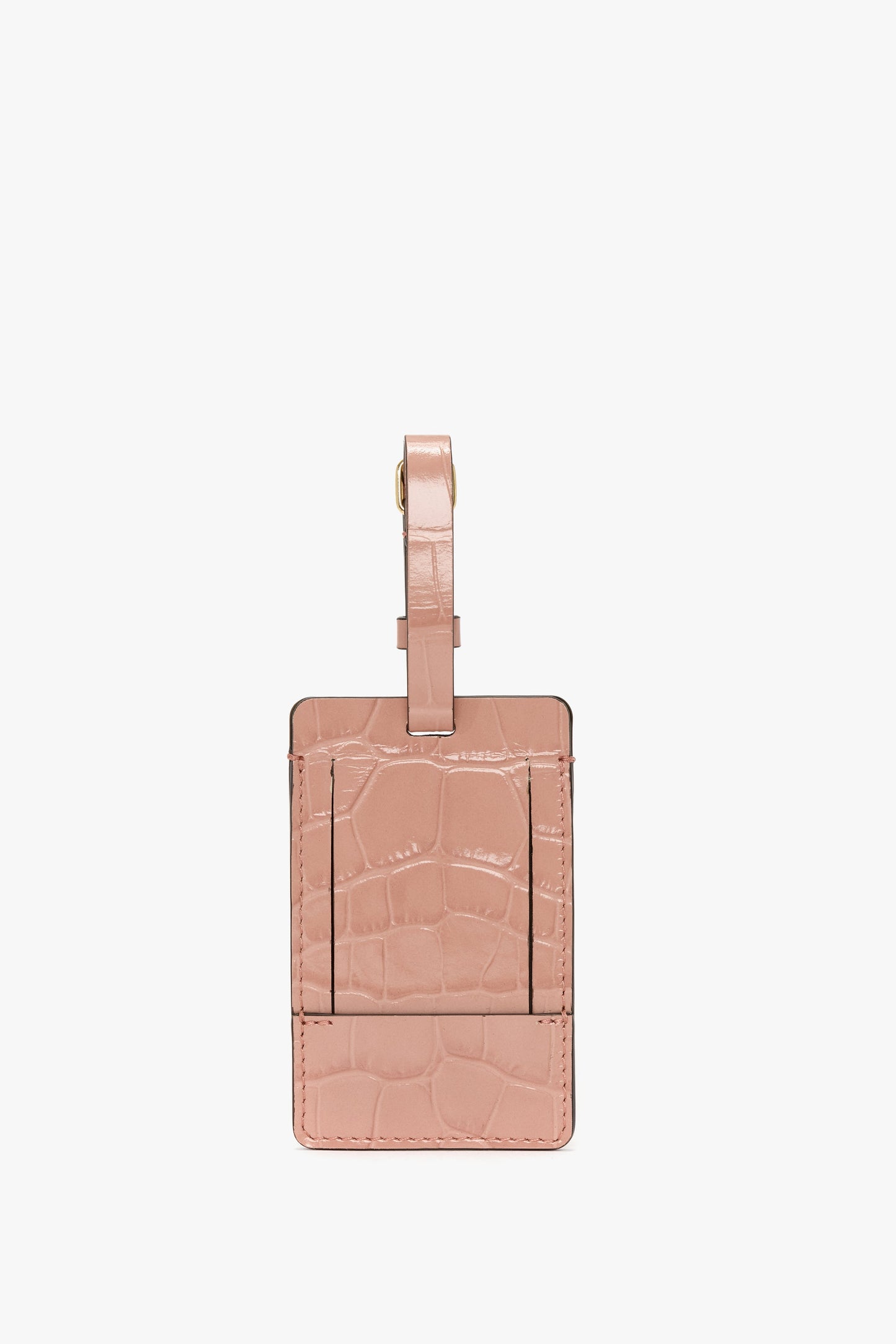 Luggage Tag In Blush Pink Croc Embossed Leather