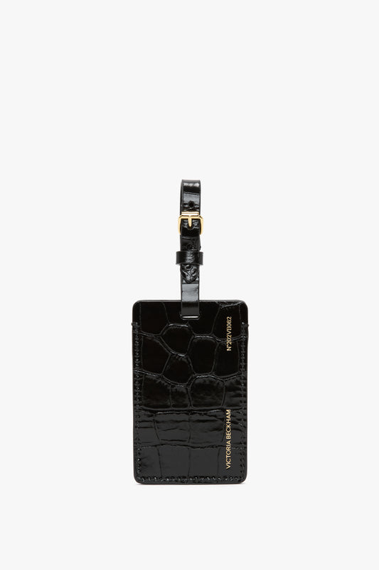 Luggage Tag In Embossed Black Leather