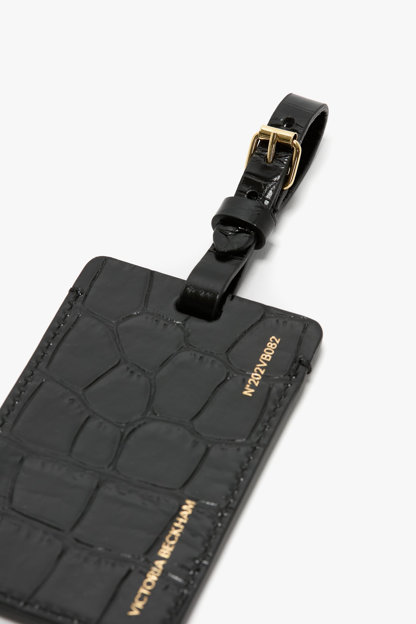 Luggage Tag In Embossed Black Leather