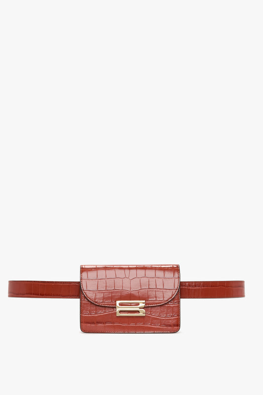 Nano Dorian Belt Bag In Brick Red Croc Embossed Leather