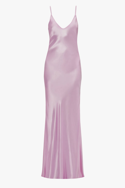 A Victoria Beckham Low Back Cami Floor-Length Dress In Rosa on a white background.