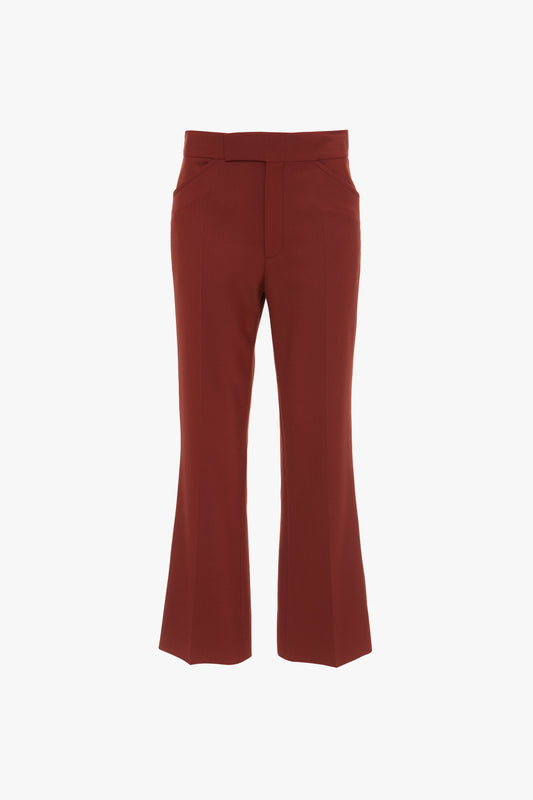 A pair of Victoria Beckham Wide Cropped Flare Trousers In Russet viewed from the front.