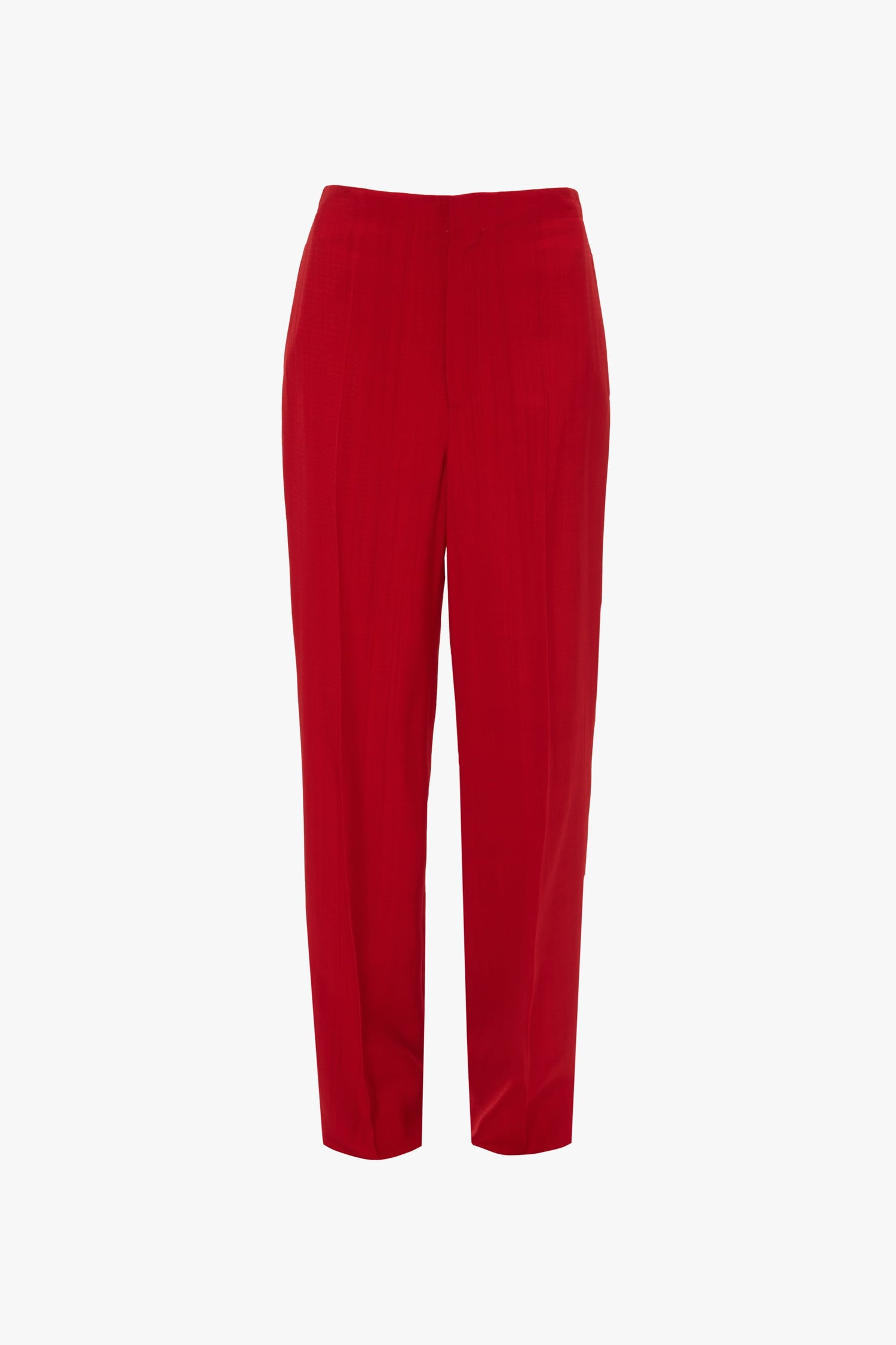 Tapered Leg Trouser In Carmine by Victoria Beckham with a straight-leg cut, traditional tailoring, and a pleated front.