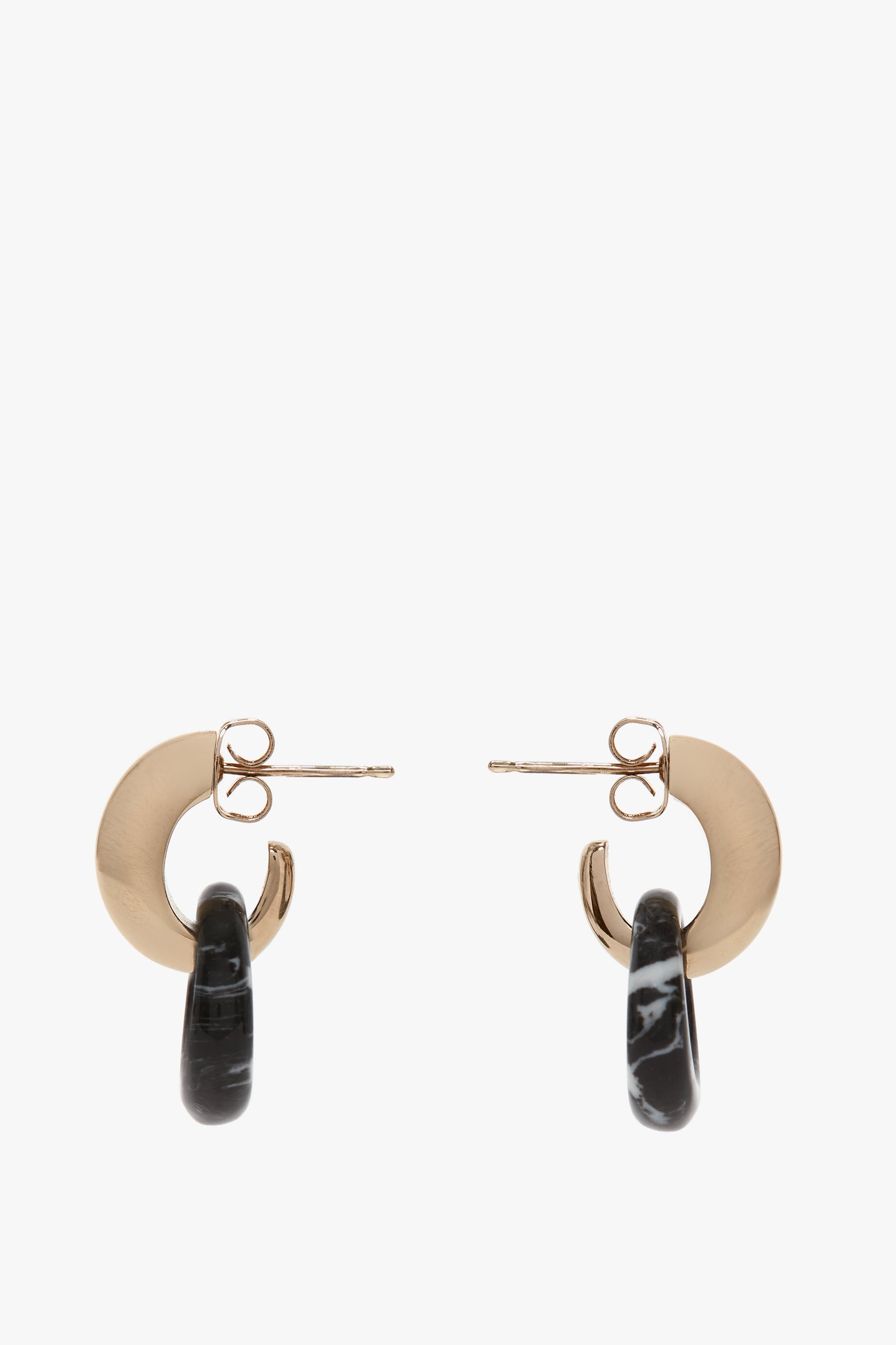 A pair of Exclusive Resin Pendant Earrings In Light Gold-Black from Victoria Beckham, featuring an antiallergic stainless-steel closure.