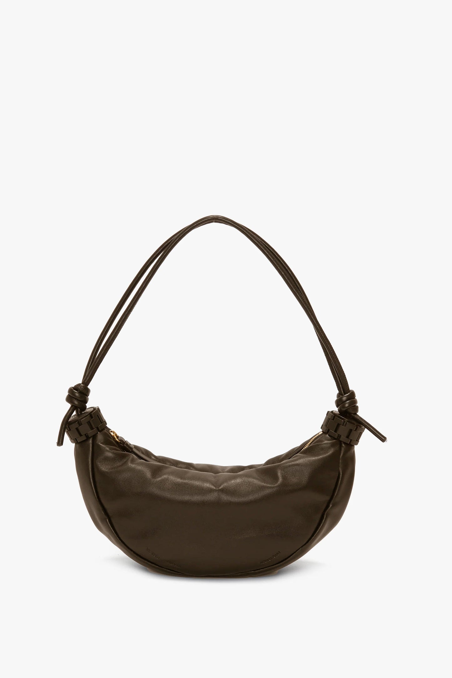 Puffy Half Moon Shoulder Bag In Khaki Leather