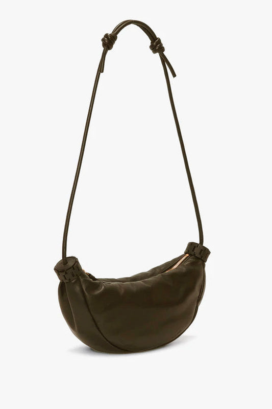 Puffy Half Moon Shoulder Bag In Khaki Leather