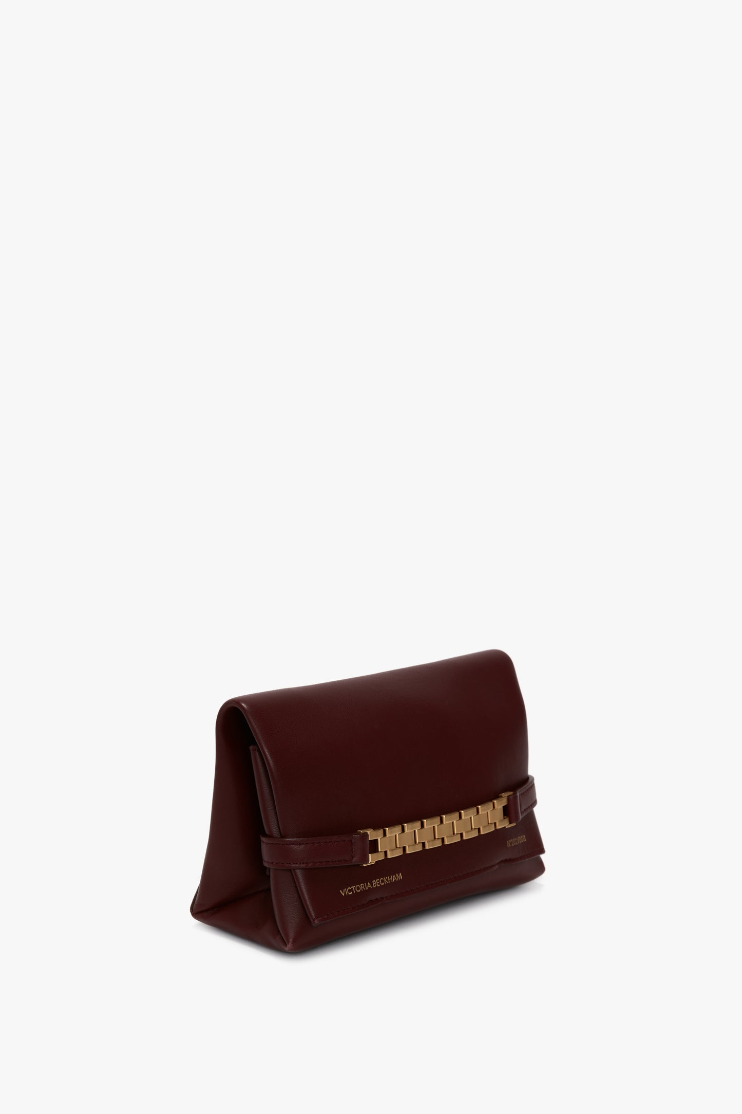 Mini Chain Pouch Bag With Long Strap In Burgundy Leather