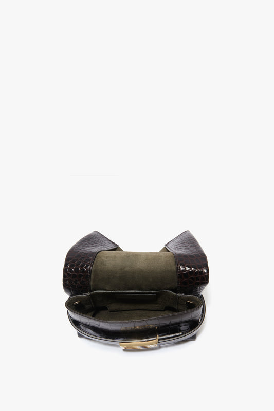 Mini B Pouch In Croc Effect Espresso Leather