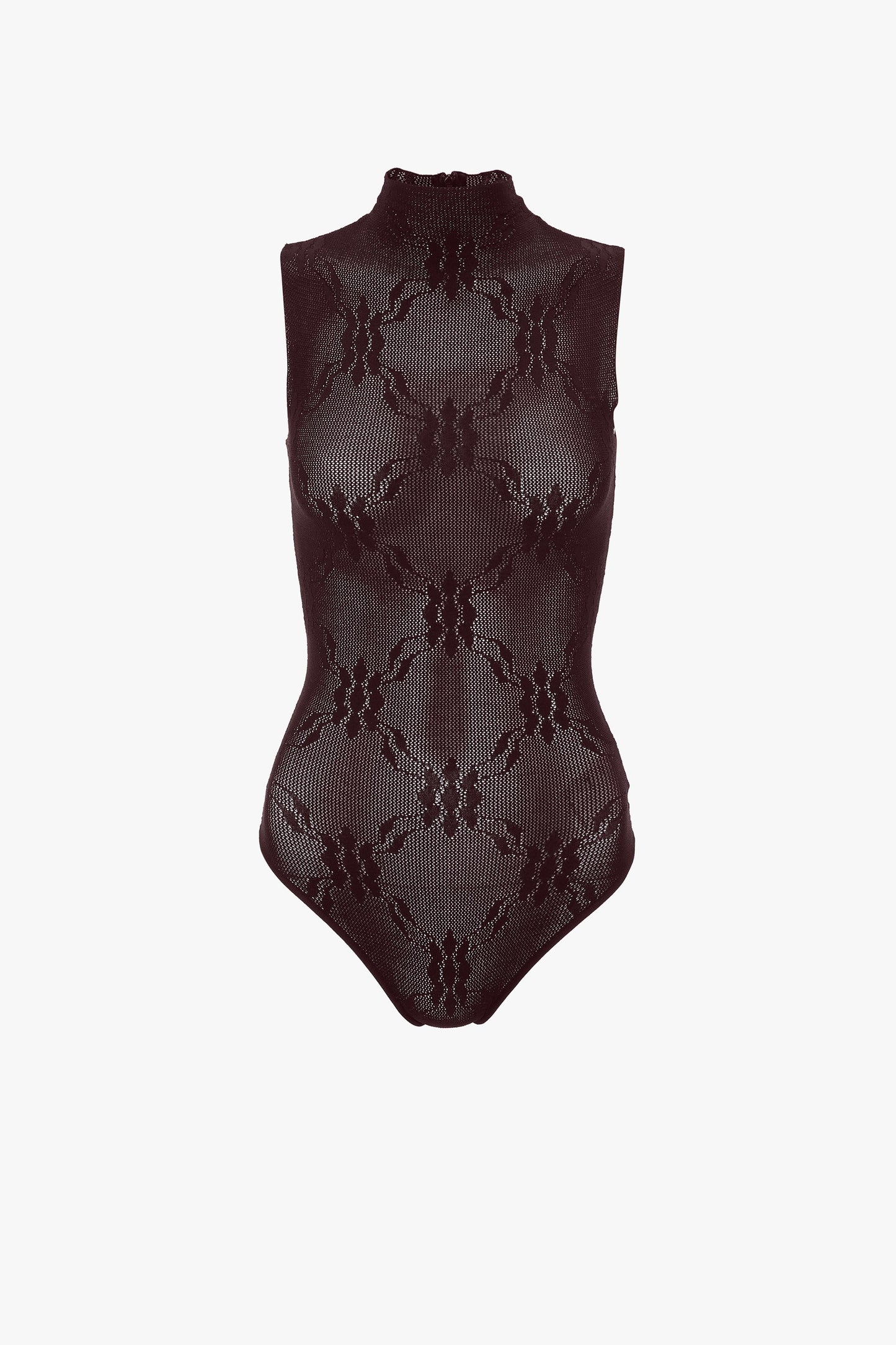 Sleeveless High Neck Bodysuit In Port