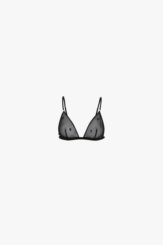 Sequin Detail Mesh Bra In Black