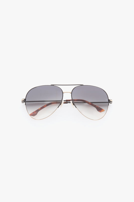 Fine Metal Pilot Sunglasses In Gold Black