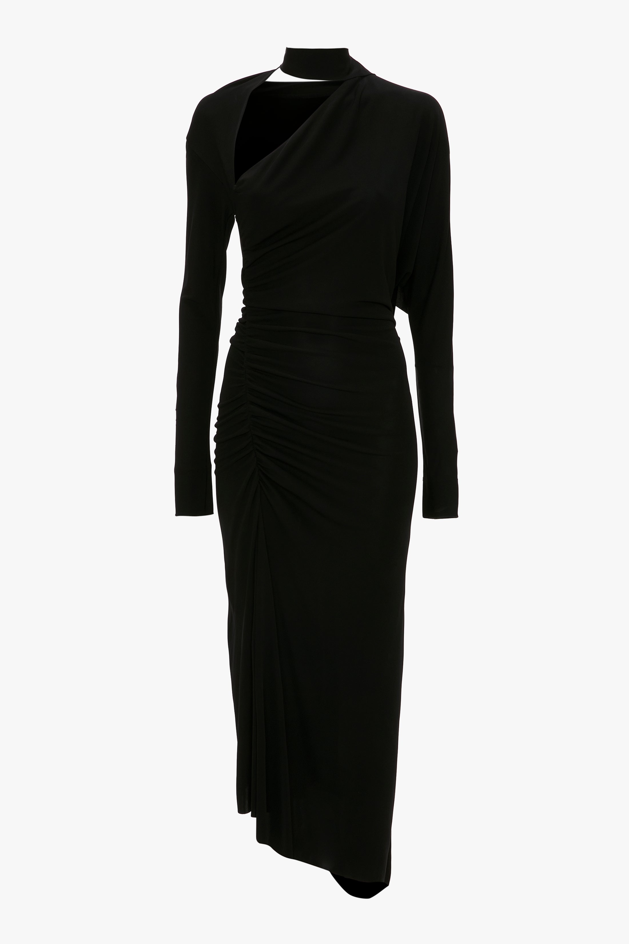 Slash-Neck Ruched Midi Dress In Black – Victoria Beckham US