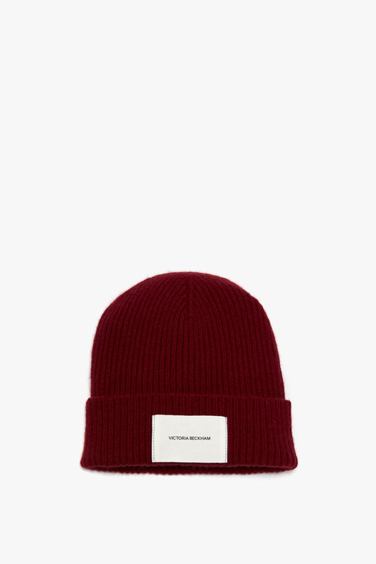 Exclusive Logo Patch Beanie in Burgundy