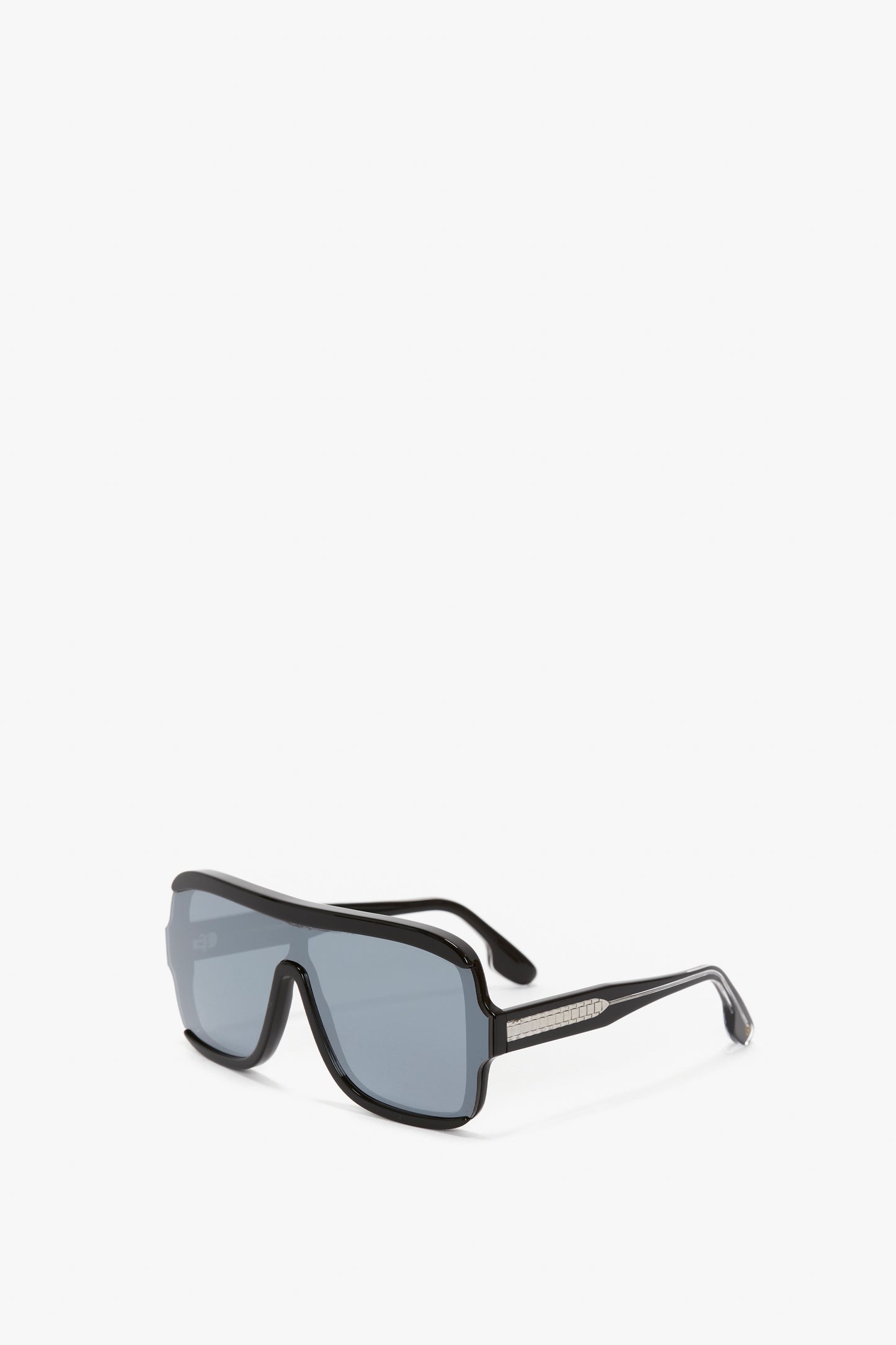 Layered Mask Sunglasses In Black-Silver-Mirror