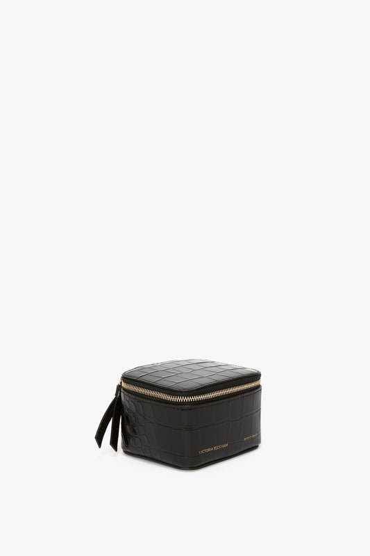 Jewellery Box In Black Croc-Effect Leather