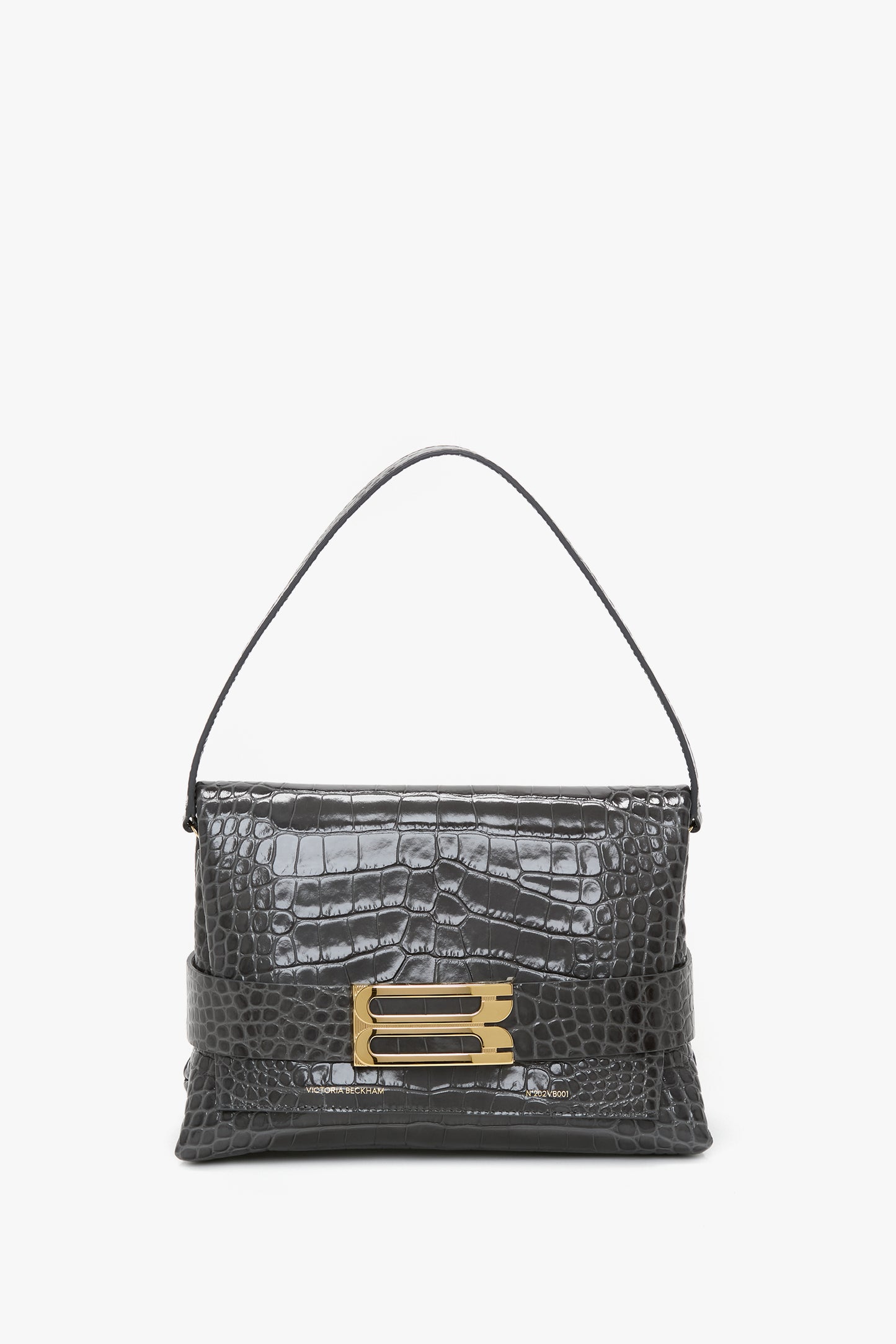 B Pouch In Croc Effect Slate Grey Leather