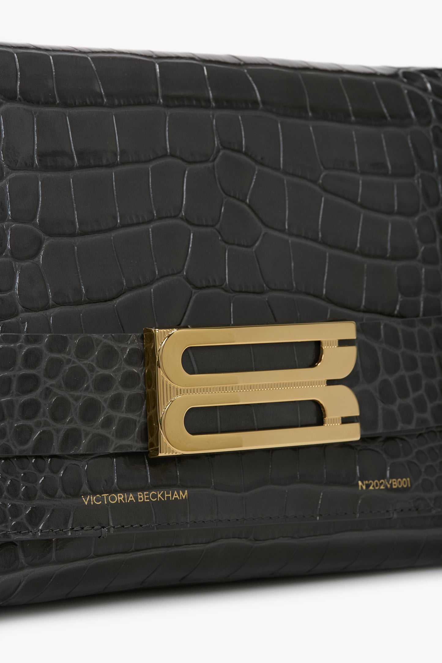 B Pouch In Croc Effect Slate Grey Leather