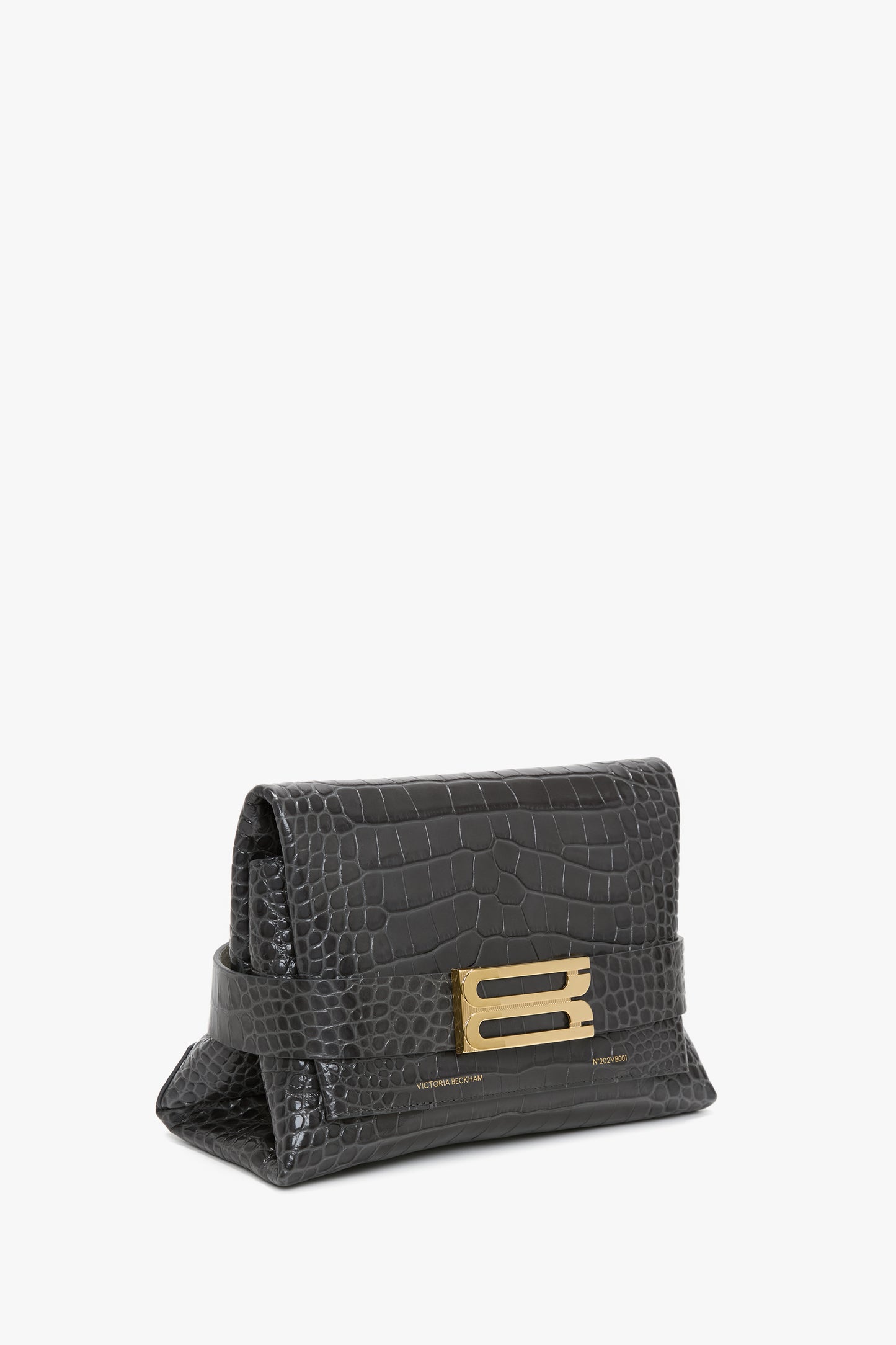 B Pouch In Croc Effect Slate Grey Leather