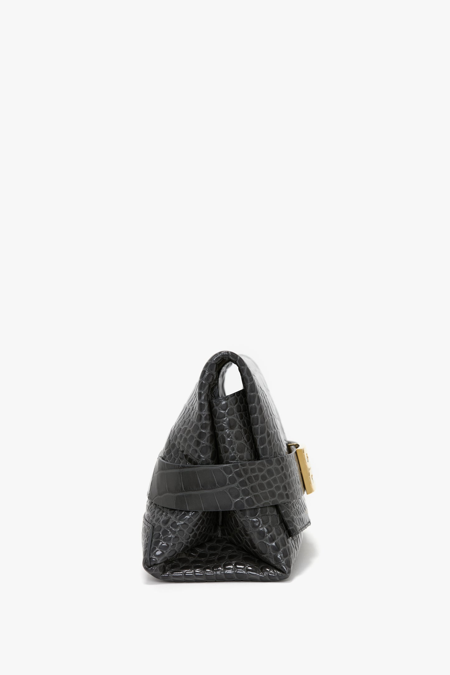 B Pouch In Croc Effect Slate Grey Leather