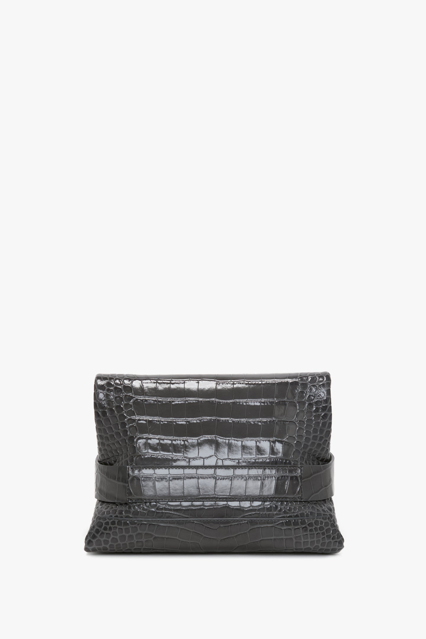 B Pouch In Croc Effect Slate Grey Leather