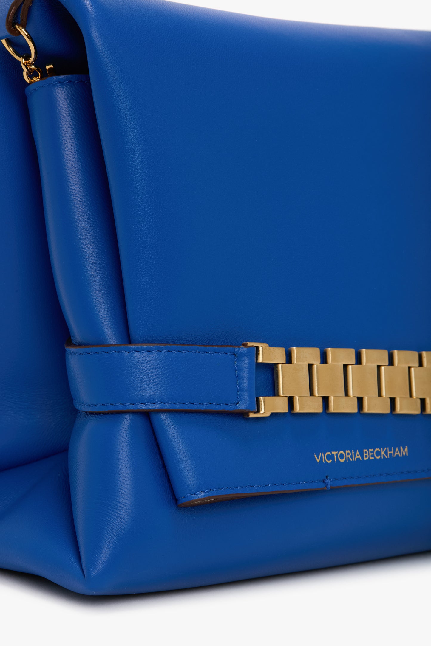 Chain Pouch Bag With Strap In Sapphire Blue Leather